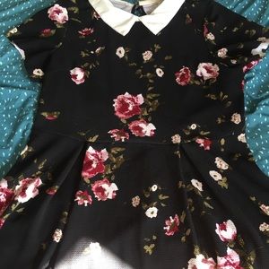 Floral scuba navy shirt sleeve collared dress 2X